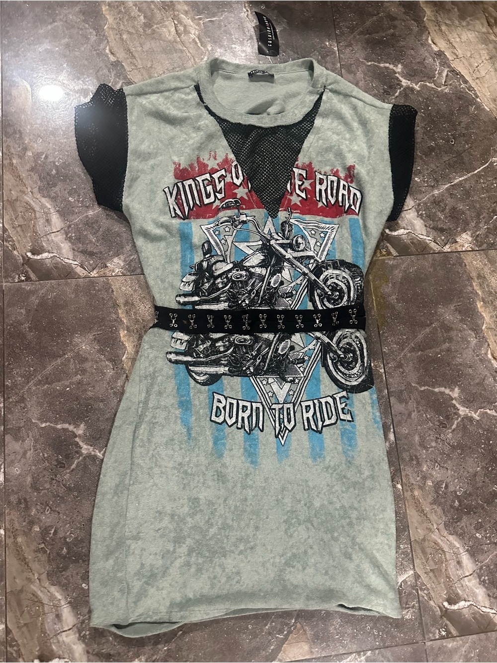 Fashion Nova Mint Green Graphic Mini Dress with Black Accents
